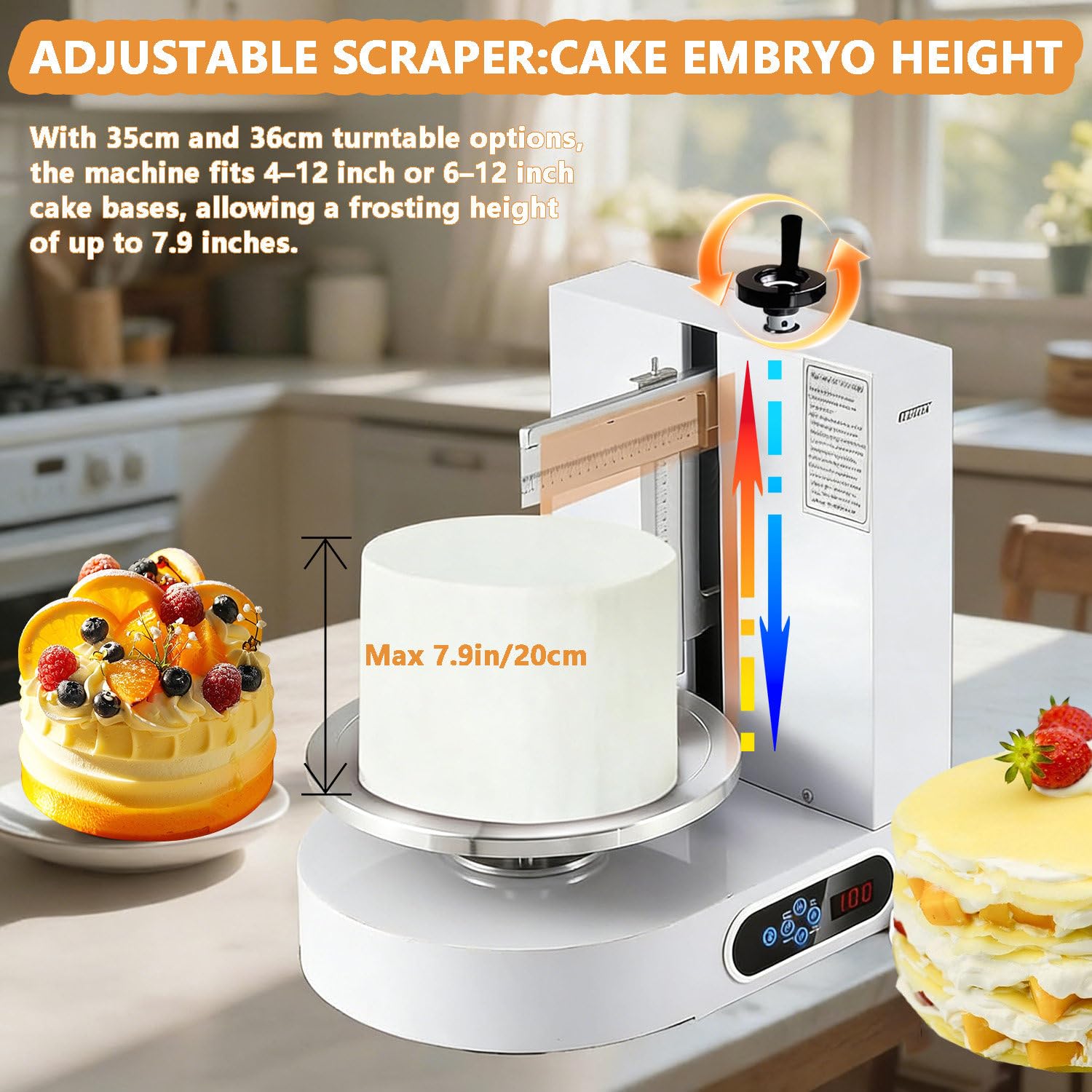 Máquina de glaseado de Pasteles con Plato Giratorio 35/36cm,Altura de Crema hasta 20cm,Control LCD Digital y Pausa con un Toque, para Estudios de repostería y hogar Pink-35cm