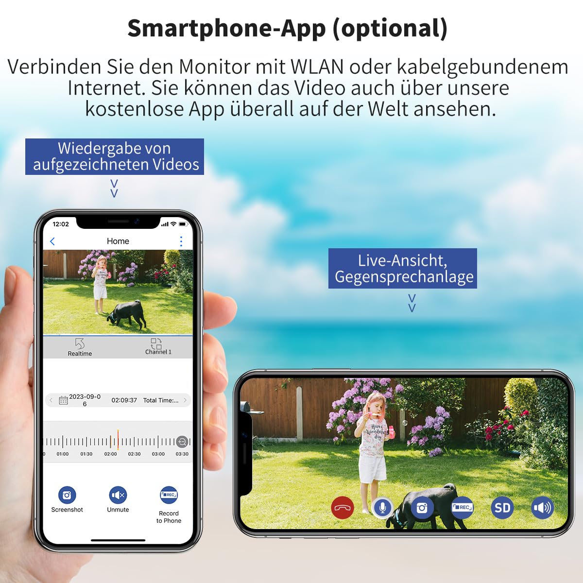 SecuFirst 2K Überwachungskamera Aussen mit Monitor,Arbeiten ohne WLAN | 4X Kameras Überwachung Set +7 Zoll Touchscreen NVR Bildschrim,Gegensprech oder Wiedergabe von Aufnahmen über Monitor und APP