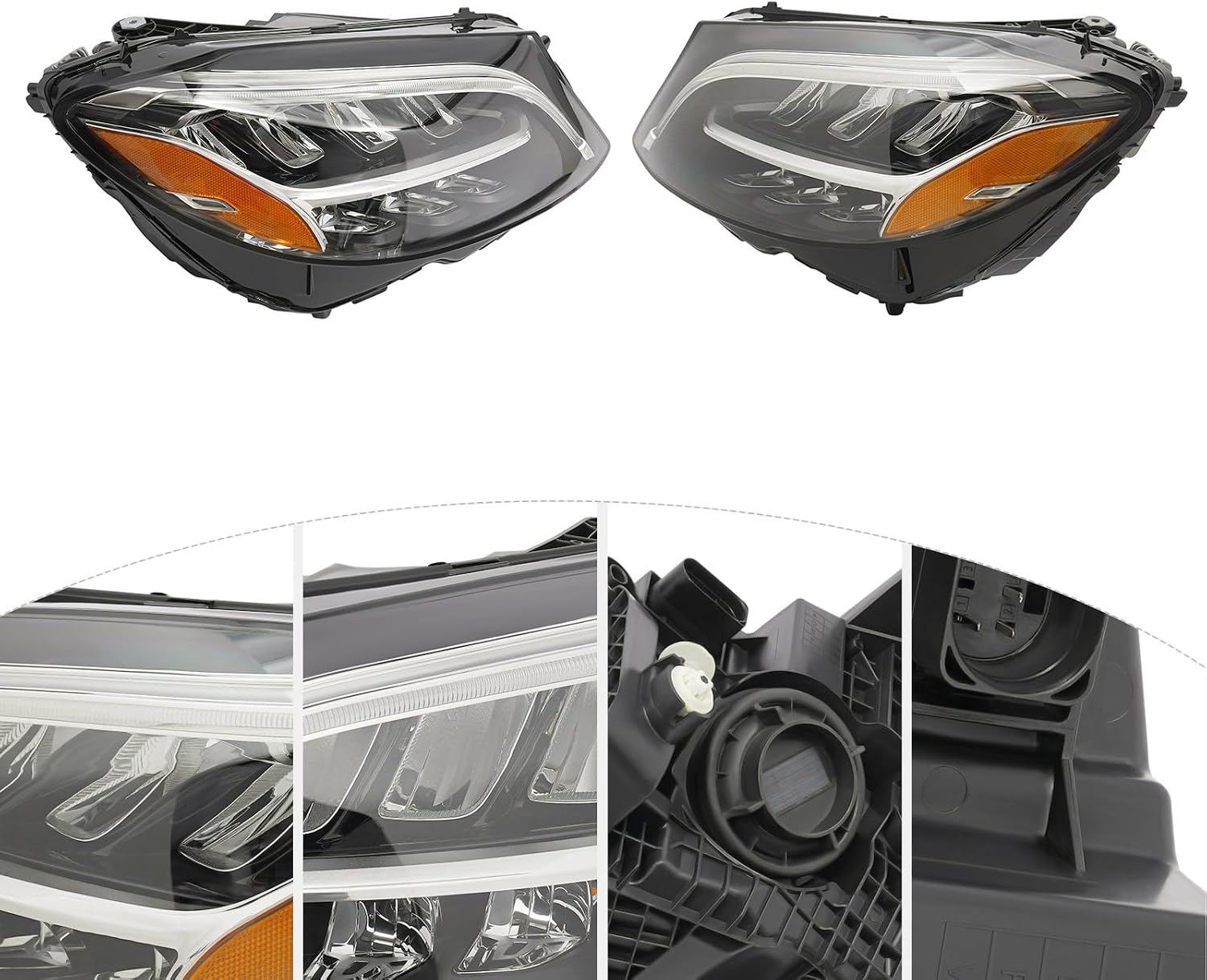 Front LED Headlights Assembly Left+Right Side for 2019-2021 Mercedes-Benz C300C43 w/LED DRL Projector Driver & Passenger Head Lights Direct Replacement Headlamps Assy Set(Two Parcels)