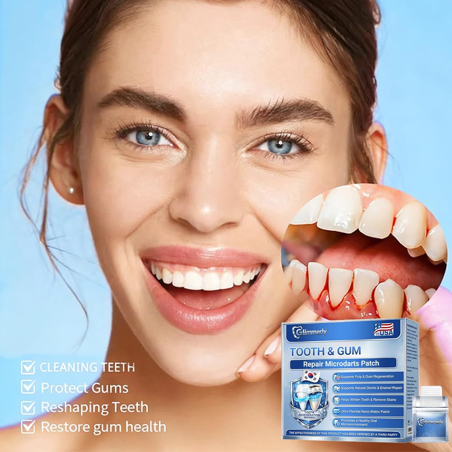 Glimmerly Tooth & Gum Fast-Dissolving Oral Strips, Glimmerly Tooth & Gum Advanced Nano Microdarts Patch, Natural Patches for Women and Men Gentle Formula (4Boxes)