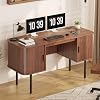 55 Inch Fluted Computer Desk with Charging Station, Mid Century Executive Desk with 2 Storage Cabinets, Modern Home Office Large Desk with Metal Legs for Working, Studying, Writing, Walnut
