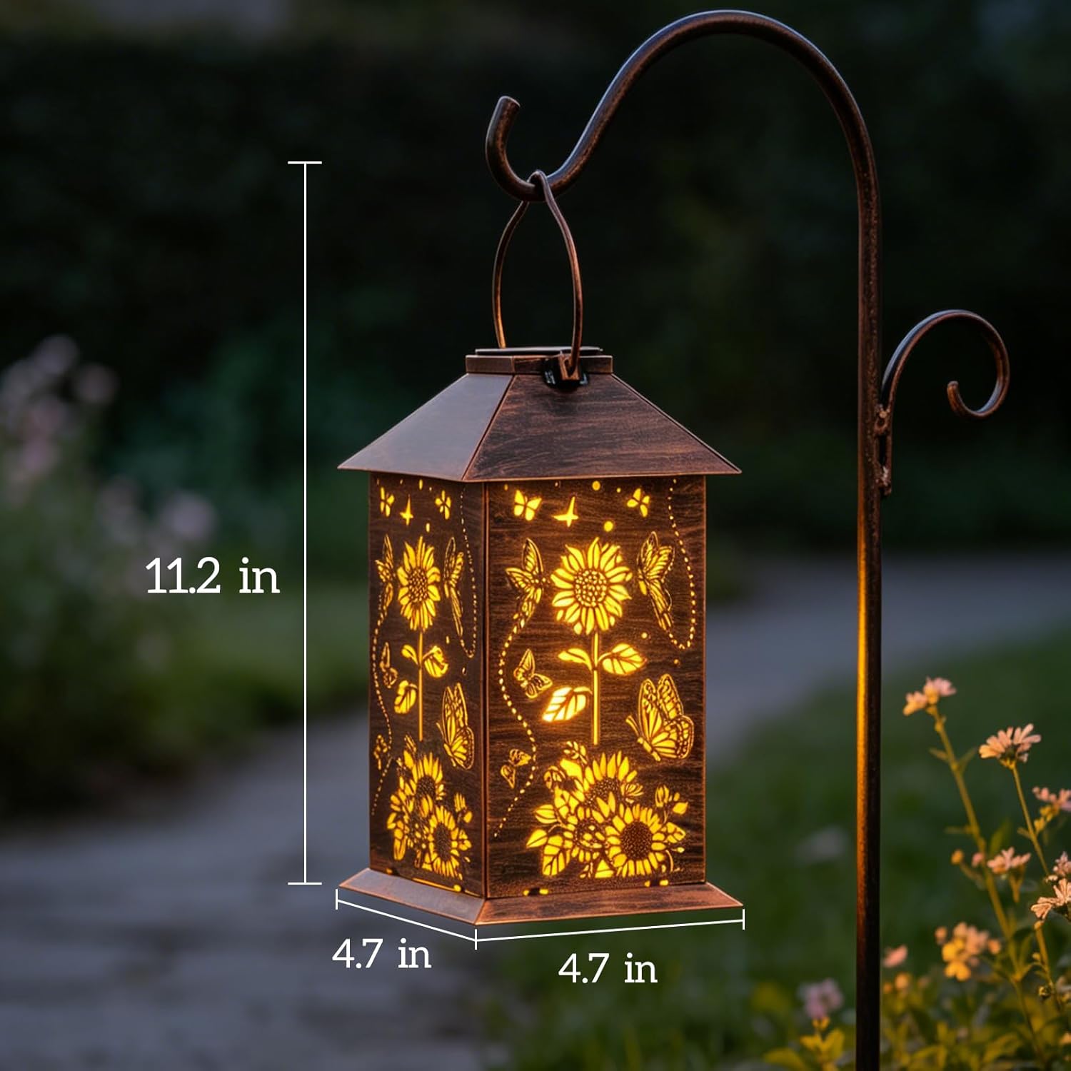 Sunflower Solar Lantern Outdoor Waterproof Hanging Christmas Lights Sunflower Butterfly Garden Decor Birthdays Gifts for Women Mom Grandma Metal Solar LED Light for Patio, Yard, Pathway,Landscape