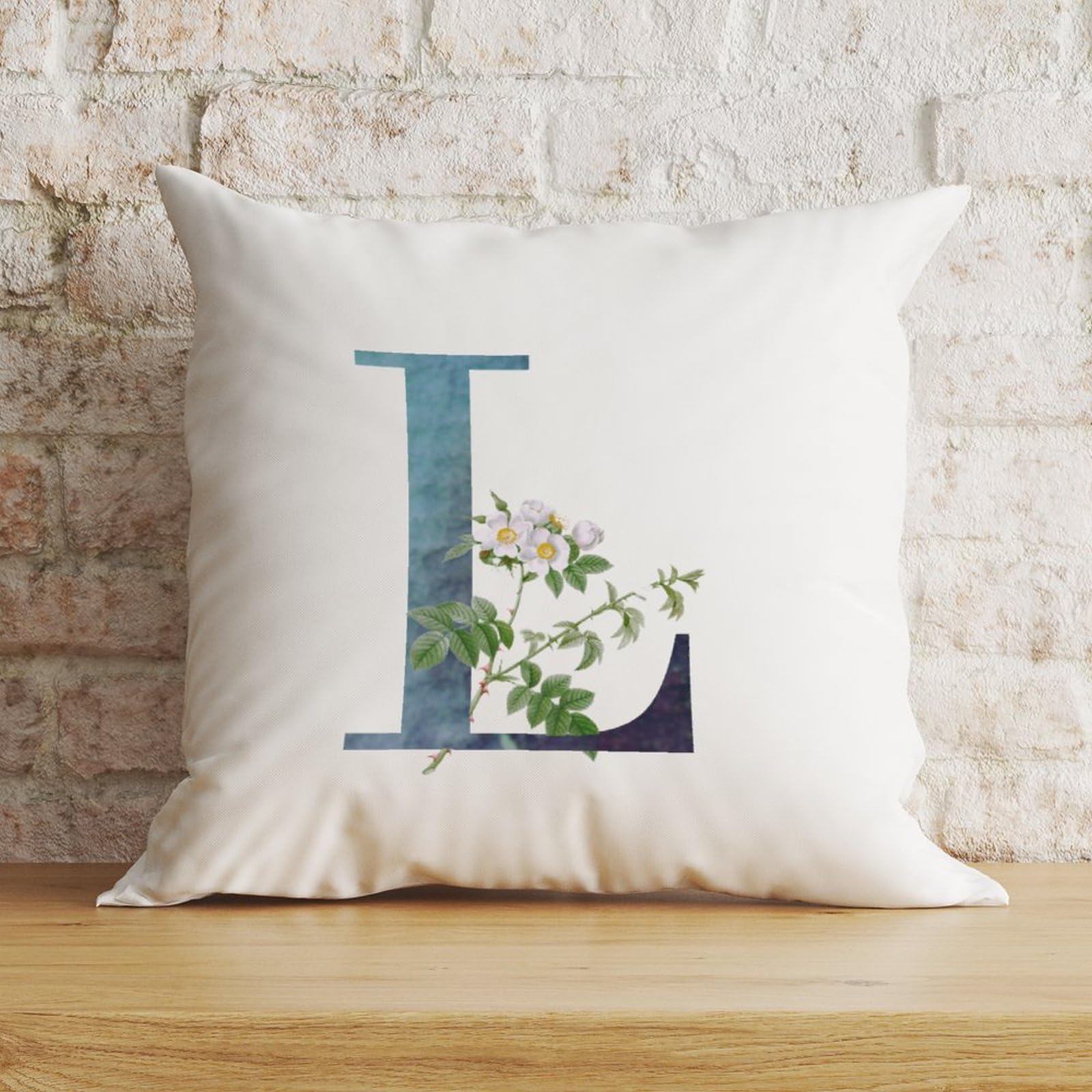 Zyadsinoudor Initial Letter L Blue Pillow Cover Monogram White Floral Pillowcase Family Name 20x20in Decorative Pillow Home Cotton Linen Abstract Cushion Cases For Couch Sofa Bedroom Home Decor