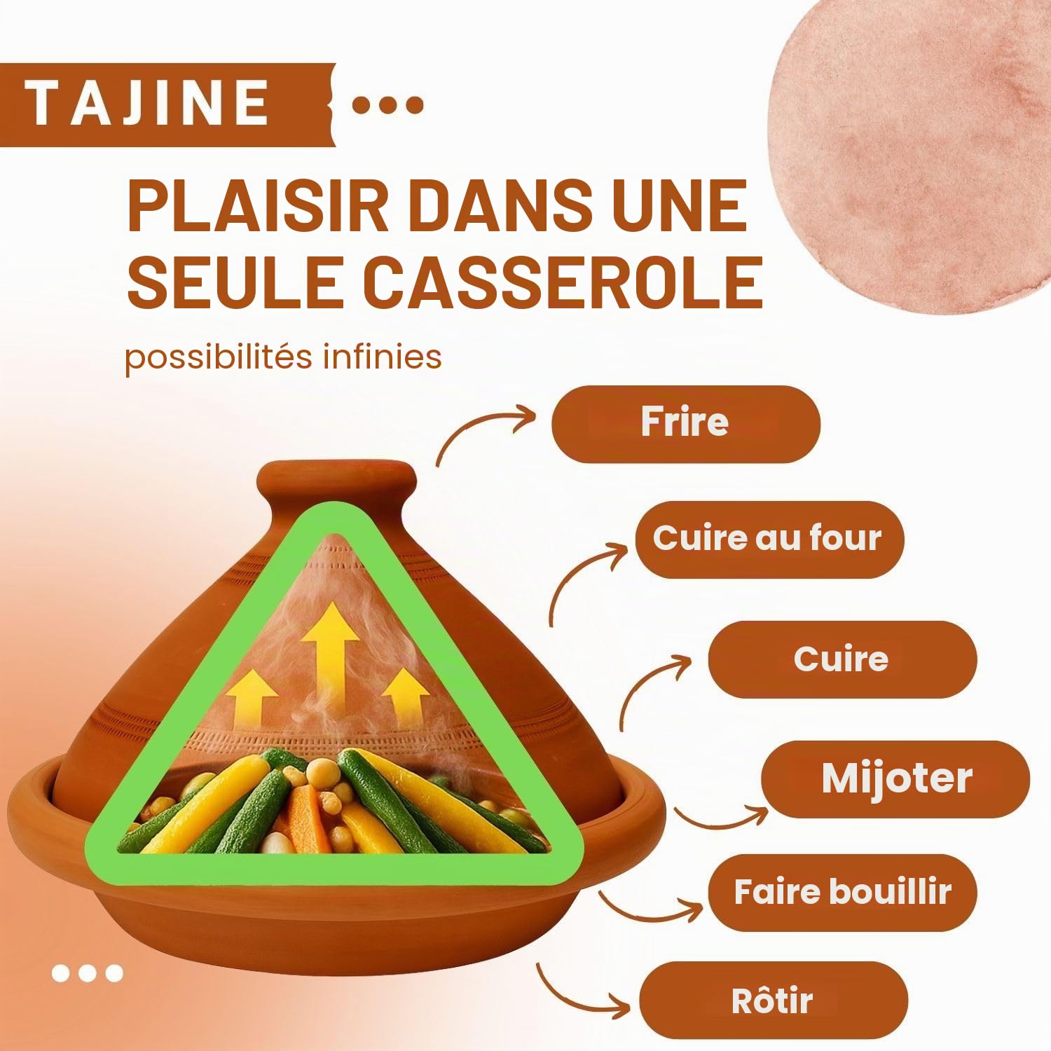Plat à tajine artisanal Ø 30 cm + livre de recettes (français non garanti)