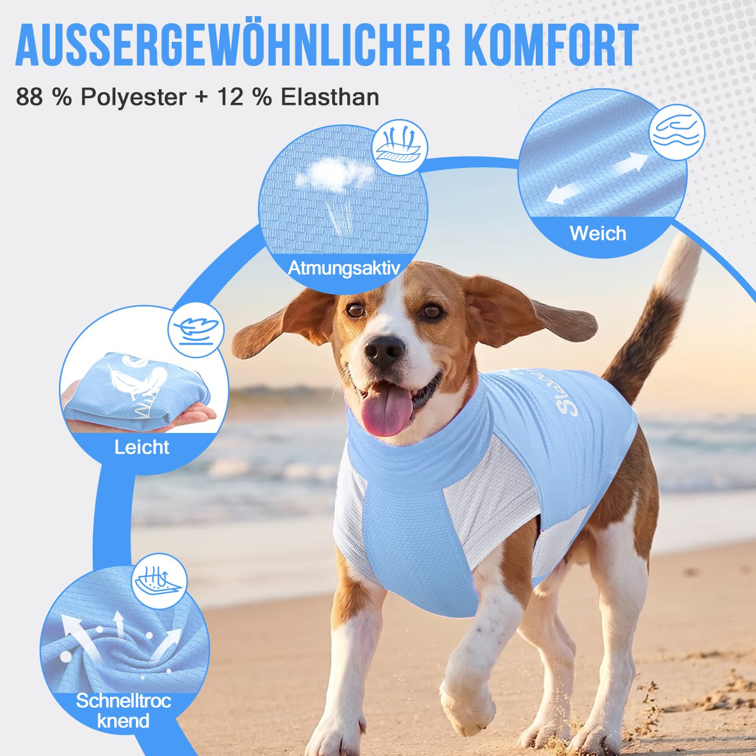 Eyein 2er-Pack Sonnenschutzshirt für Hunde UPF 50+ UV-Schutz, Atmungsaktive Leichte Sommer Sonnenschutz Hundeshirt mit hohem Kragen und Ärmeln - reflektierend & elastisches (Grün+Blau, 2XL)