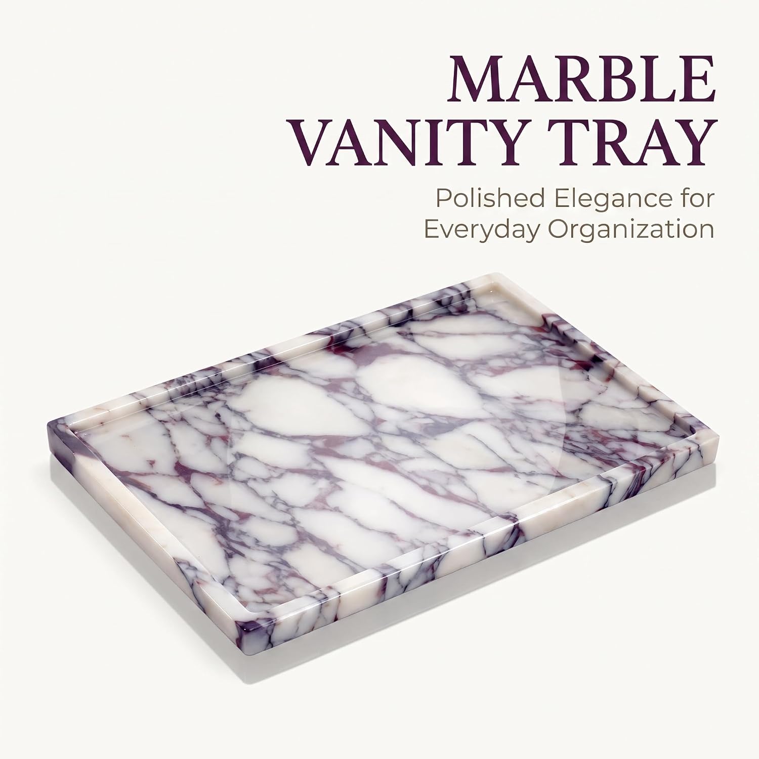 100% Natural Luxury Marble Tray.Marble Storage Tray, Suitable for Bathroom/Kitchen/Dressing Table/Cosmetics, Perfume, and Jewelry Display (Calacatta Violet, 12" x 8" x 0.7") image 2
