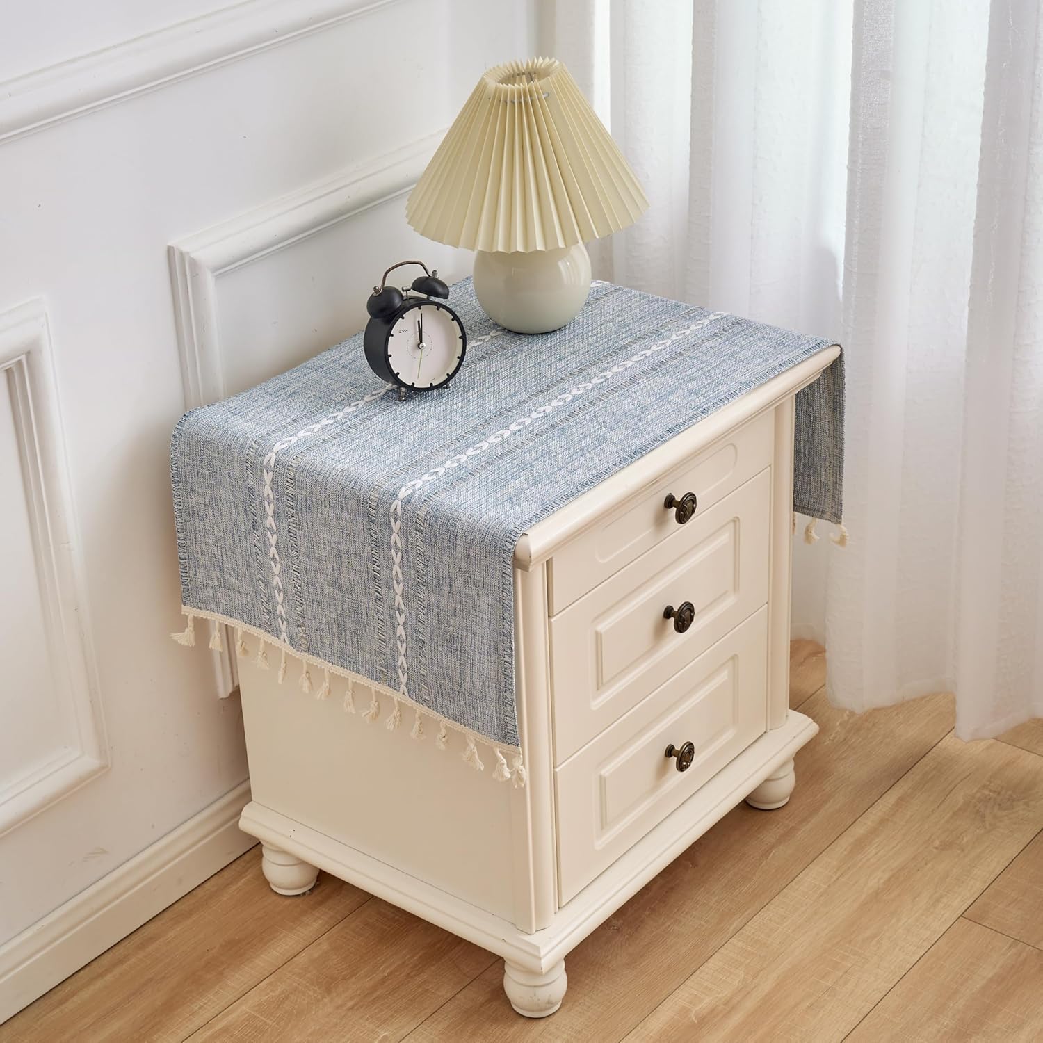 Simple Bedside Table Tassel Cover Cloth, Tablecloth Cover Towel, Suitable for Bedside Table TV Microwave Washing Machine Refrigerator Dust Cover (Blue)-image-24