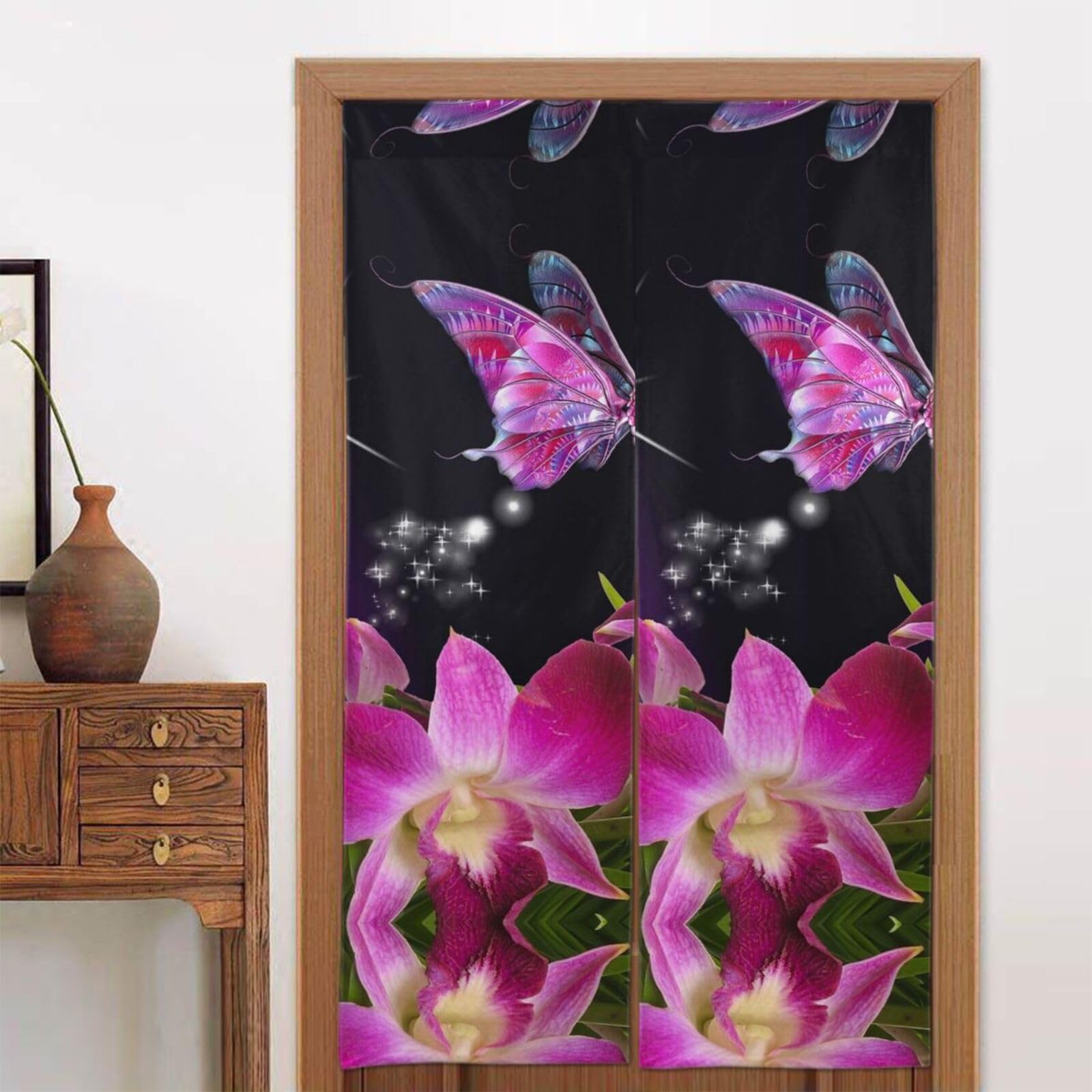 Rideau de porte imprimé fleurs noren au design japonais soigné avec finitions durables