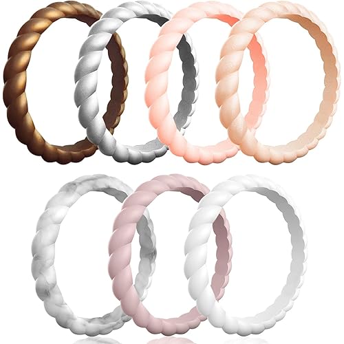 Egnaro Silicone Wedding Ring for Women,Thin and Stackble Braided Rubber Wedding Bands,No-Toxic,Skin Safe