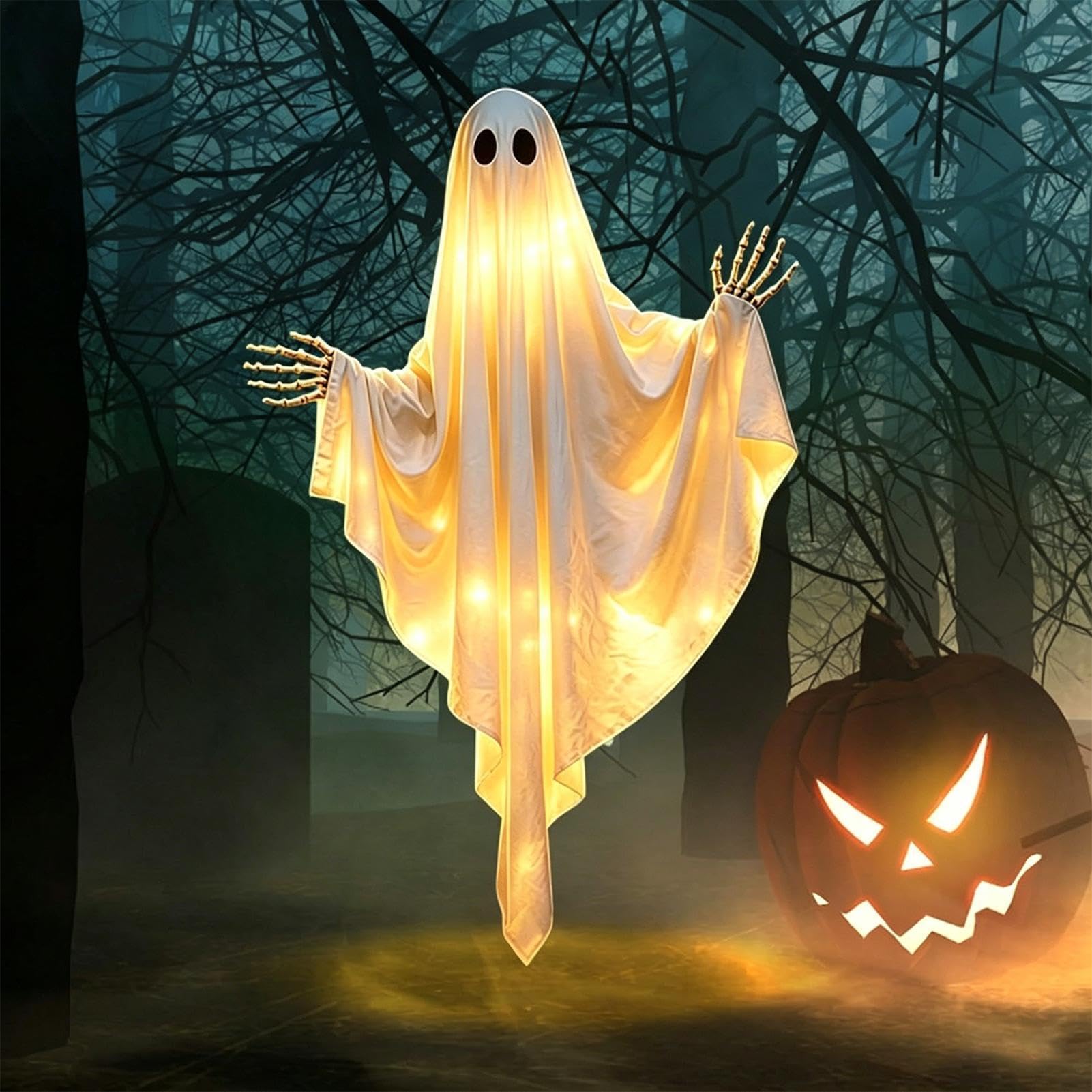 Dekoracja halloweenowa 110 cm świecąca wisząca upiorna dekoracja zewnętrzna