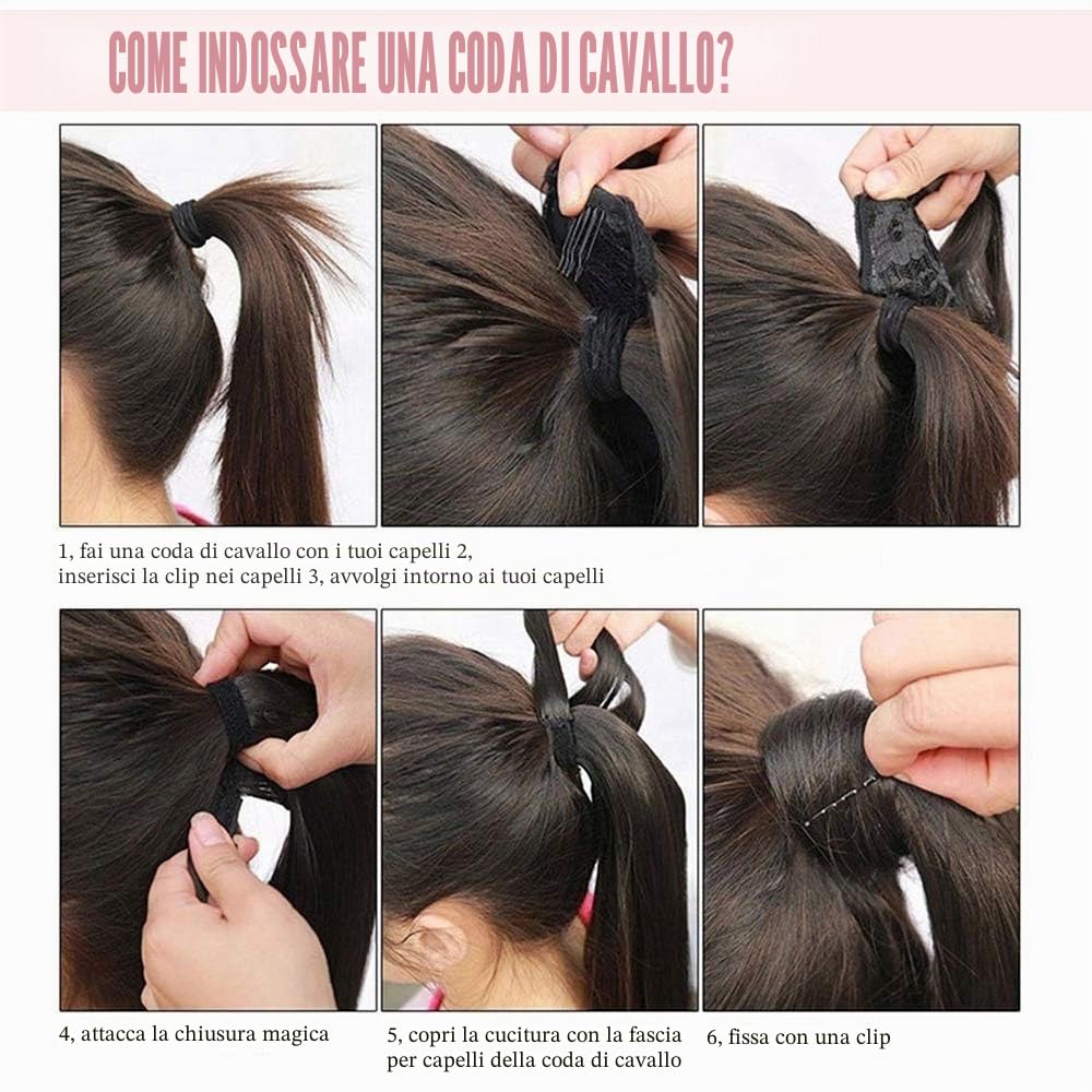 55cm Coda Capelli Extension Lisci Coda di Cavallo Extension Coda Capelli Sintetici Naturali Lunghi Ponytail Wrap Around Posticci per Donna, Biondo Platino