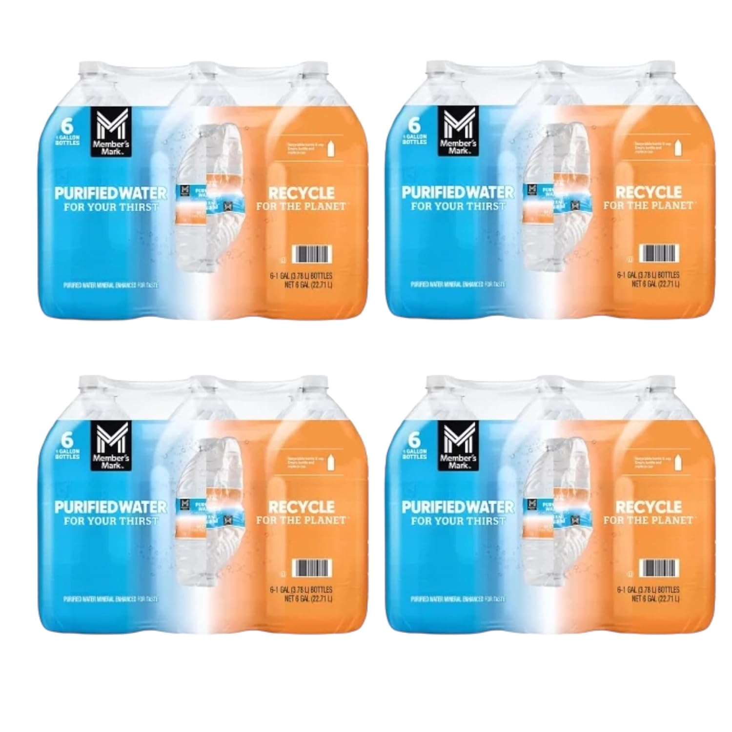 Mеmbеr's Mаrk Purified Water, 1 gal., 6 pk. PACK OF 4. TOTAL 24 BOTTLES.