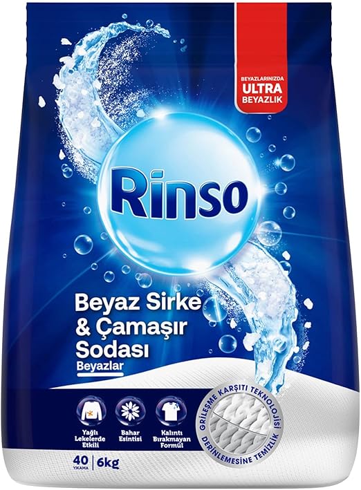 Rinso Beyaz Sirke ve Çamaşır Sodası Beyazlar için Toz Deterjan 6 KG