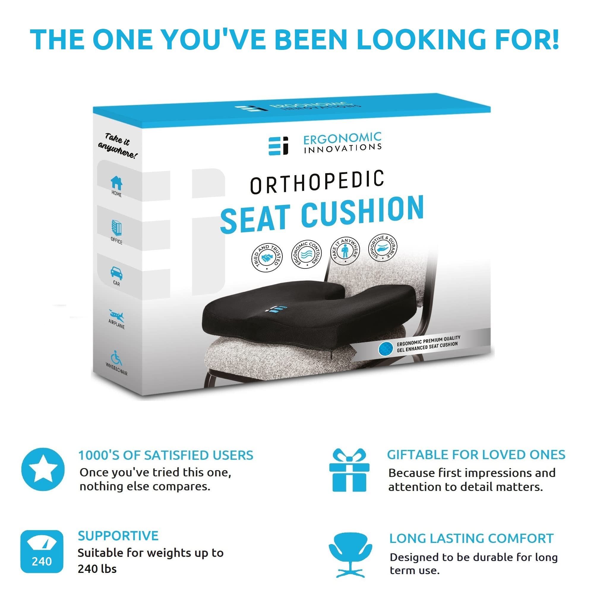 ERGONOMIC INNOVATIONS Gel Enhanced Memory Foam Seat Cushion for Office