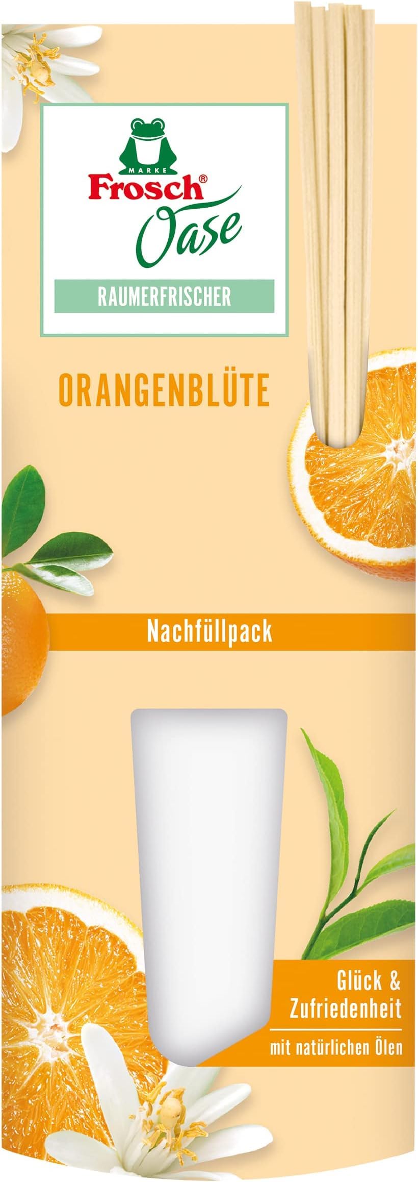 Frosch Oase Raumerfrischer Orangenblüte, Raumduft mit fruchtig-frischer Orangen-Note, Nachfüllpack, 5er Pack (1 x 90 ml)