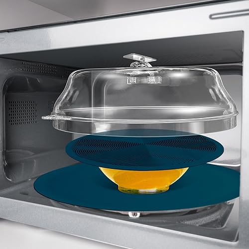 Cubierta 3 en 1 para microondas con gancho superior para alimentos y tapete versátil, 12 pulgadas como soporte para platos, 10 pulgadas para cuenco,