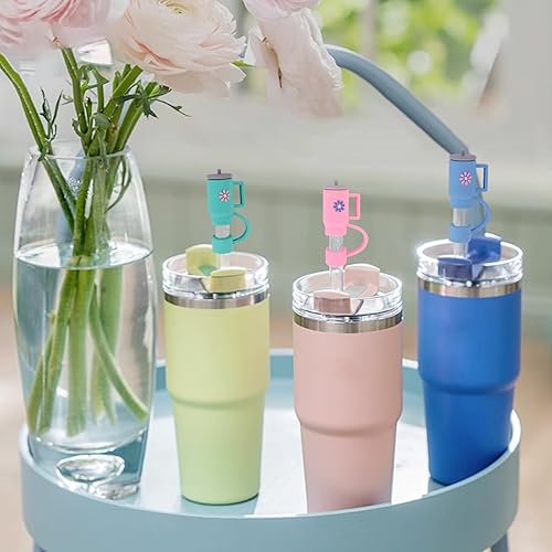 Miniatura 7 de 6 fundas de popote de 0.394 in para vaso Stanley Cup de 3040 oz con asa, a prueba de polvo, reutilizables, lindas tapas de popote de silicona, tapas
