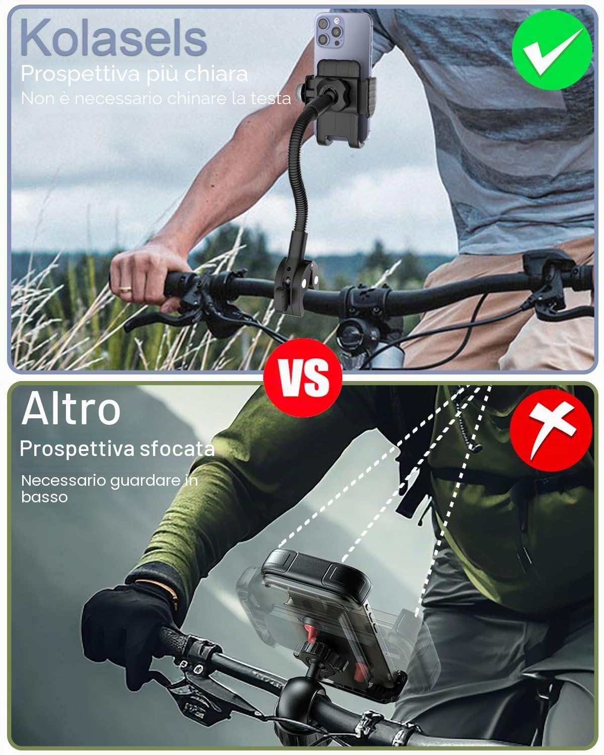 Spin Bike Supporto per Telefono a Collo Di Cigno per Bicicletta, Supporto Flessibile per Telefono Da Moto per Scooter, Passeggino, Compatibile iPhone 15 14 Pro Max, Galaxy, 4-7" Cellulare
