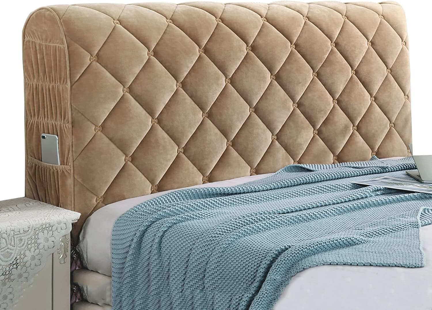 Headboard Covers Slipcover, Stretch Bed Headboard Covers, Small Square Jacquard Dustproof Protector Cover for Upholstered Headboard (Milk White, Queen Headboard Length ( Color : #26 , Size : 190cm/75i