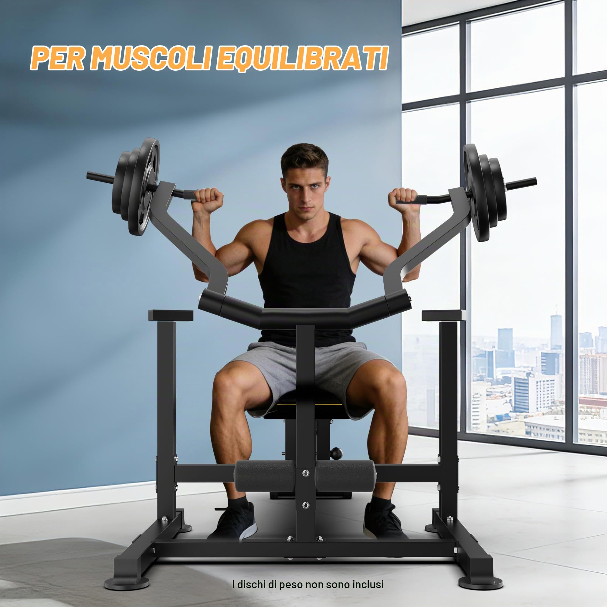 Macchina Pressa Toracica con Panca Pieghevole, Stazione Palestra Casa con Braccia Convergenti, Capacità 400kg, Panca Inclinata Piana Regolabile con Leg Extension e Scott Curl
