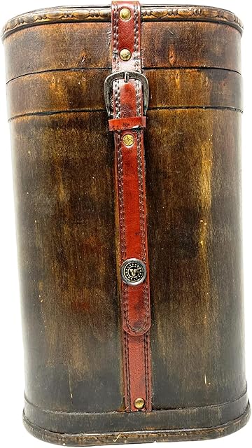 LondonMart Wooden Wine Gift Box 2 Bottle Carrier Vintage Leather Storage Holder Carrying Case with Handle Champagne Whisky Metal Latch Closure Parties Birthdays Weddings