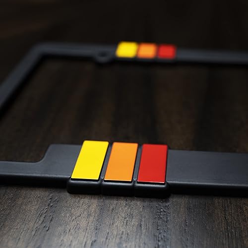 Miniatura 7 de Marco de matrícula clásico retro Heritage a rayas, compatible con Toyota, amarillo, naranja y rojo