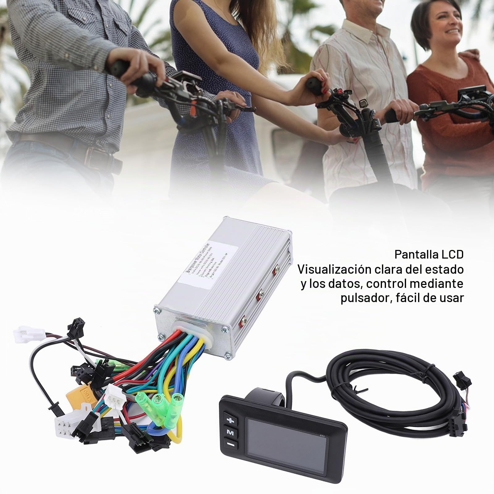Kit de Controlador de Motor para Bicicleta Eléctrica, 36V 48V 60V 500W 28A Controlador de Onda Sinusoidal 3 Mode con Pantalla LCD G51