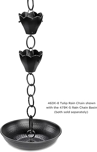 Miniatura 7 de Cadena de lluvia de aluminio negro de 13 tazas con clip de instalación de canalón de 8.5 pies Good Directions