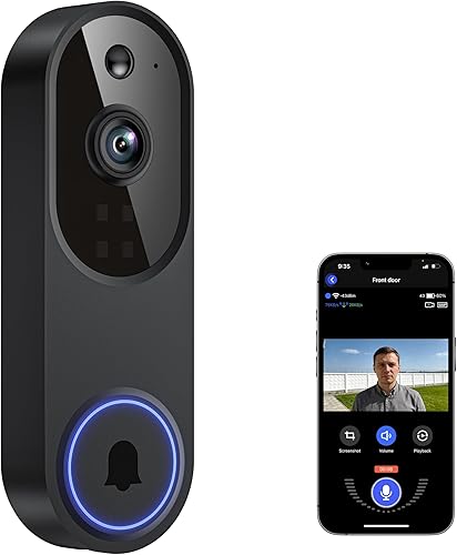 Guggre Cámara de timbre de video inalámbrico 1080P, visión nocturna, almacenamiento en la nube (se vende por separado), solo Wi-Fi de 2.4 GHz,
