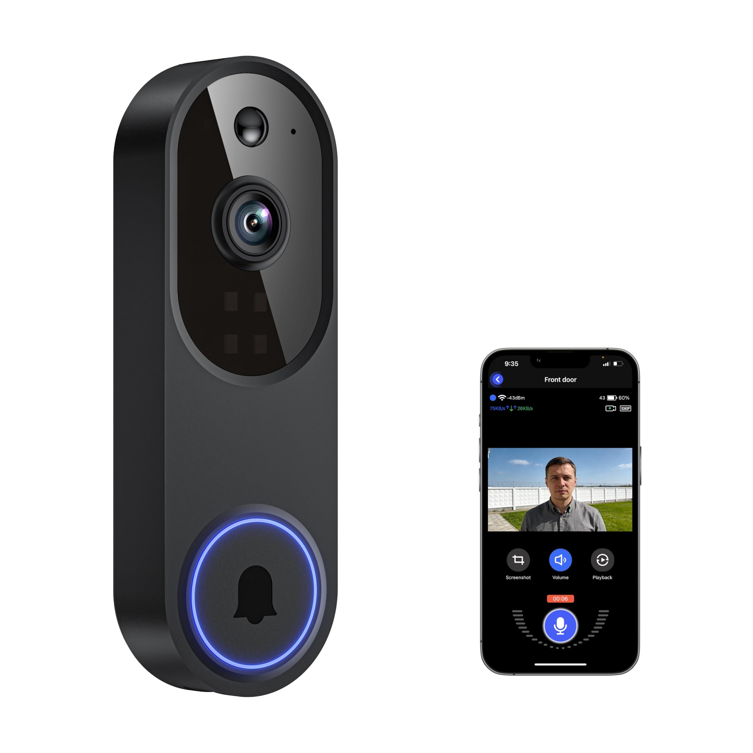 Guggre 1080P Video Doorbell Camera, Smart Human Detection, Cloud Storage, Chime Included, Live View, 2-Way Audio, IR Night Vision, Wide-Angle Lens, Indoor/Outdoor Surveillance F
