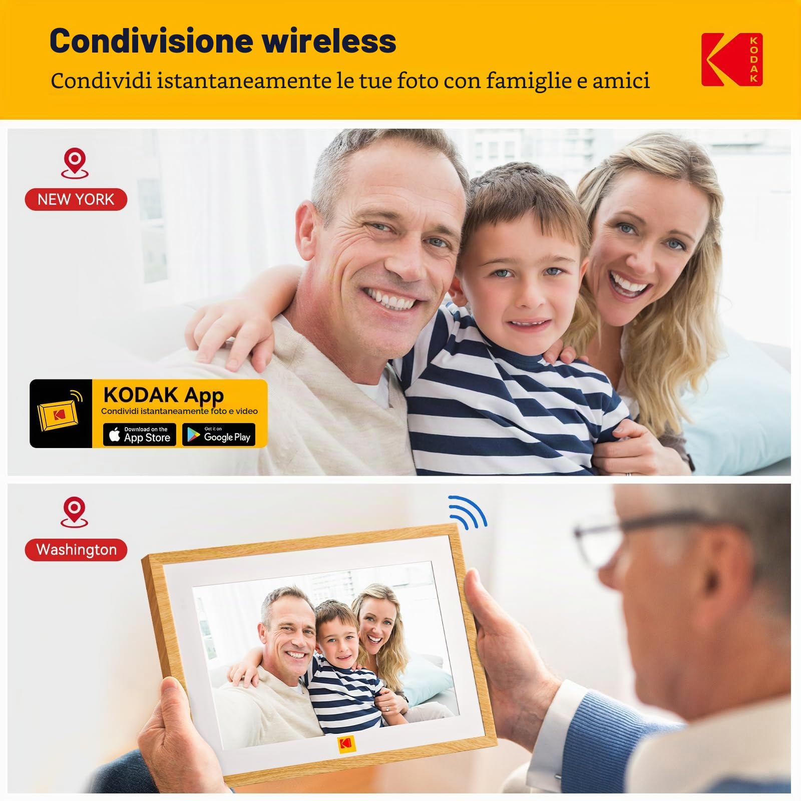 KODAK Cornice Digitale con Batteria 10 Pollici, WiFi Cornice Elettronica, Memoria 32GB, Display Foto/Video in Modalità Multimediale, 1280 x 800 con Batteria 4000 mAh