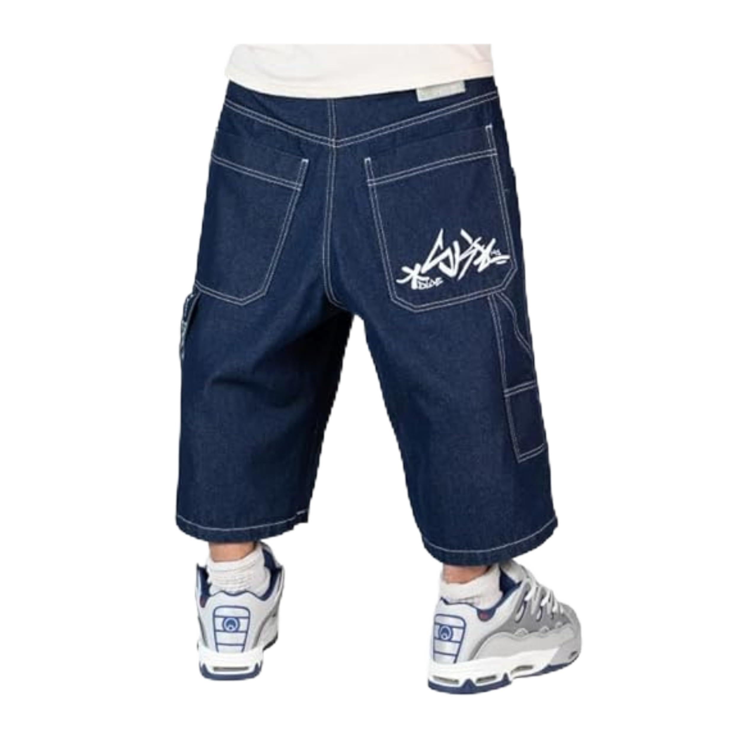 Bermuda Jeans Baggy Extra Long Uomo – Jorts Hip Hop Skate Streetwear Oversize Blu Eco Wash - W 26 IT 40