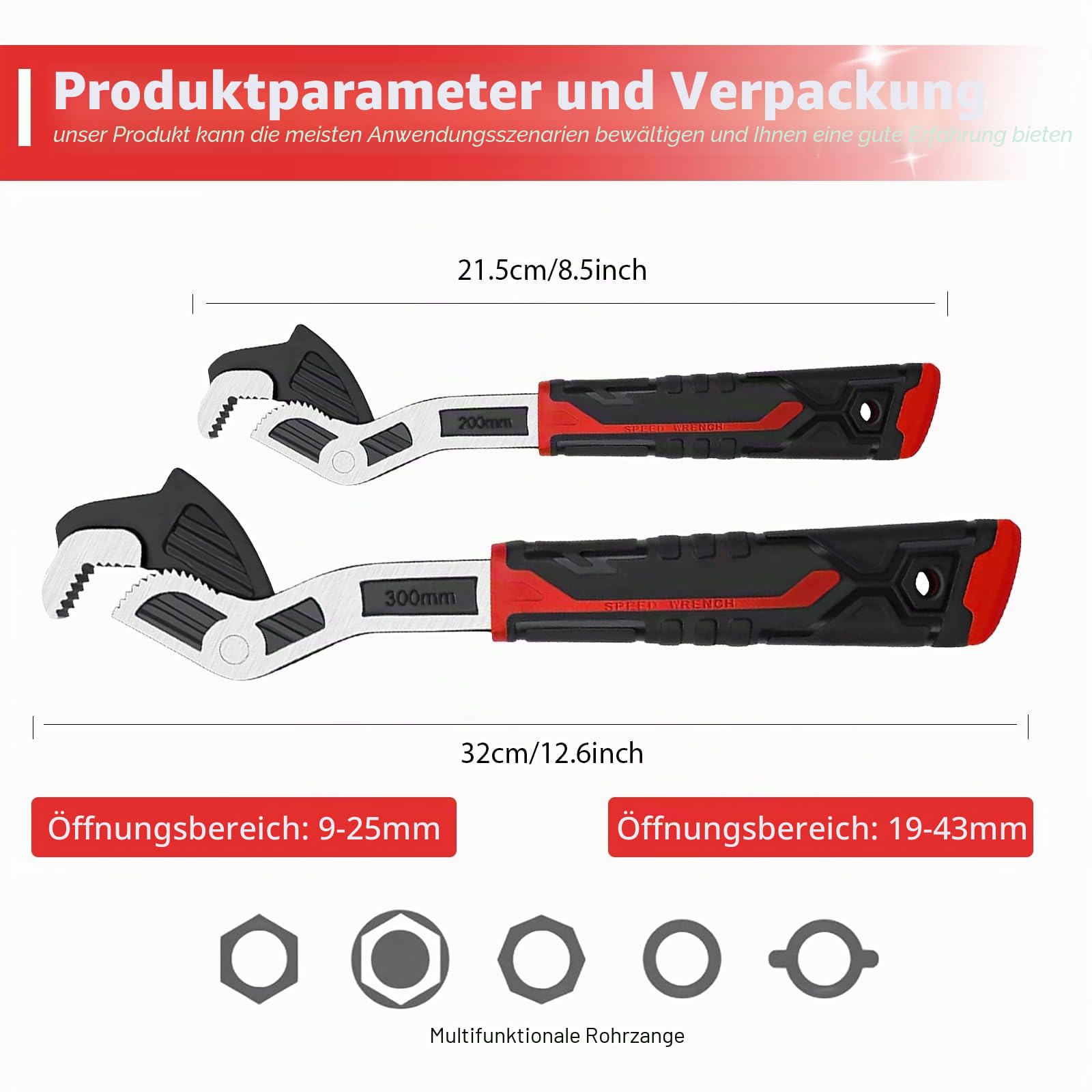 Universal CR-V Rohrzange: 2 Stück Selbstsichernde Rohrzange Schnellverstellende Rohrzangen Verstellbares Zangenwerkzeug-Set für Gleitgelenk, Wasserpumpe und Rillenverbindung
