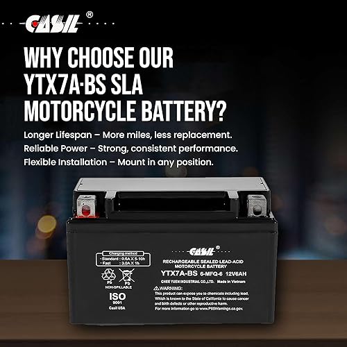 Miniatura 5 de Casil Ytx7a-bs Battery - Alto rendimiento ytx7a-bs 12v 6ah - sin mantenimiento - Batería sellada AGM para motocicleta compatible con Gas Gy6 Scooter