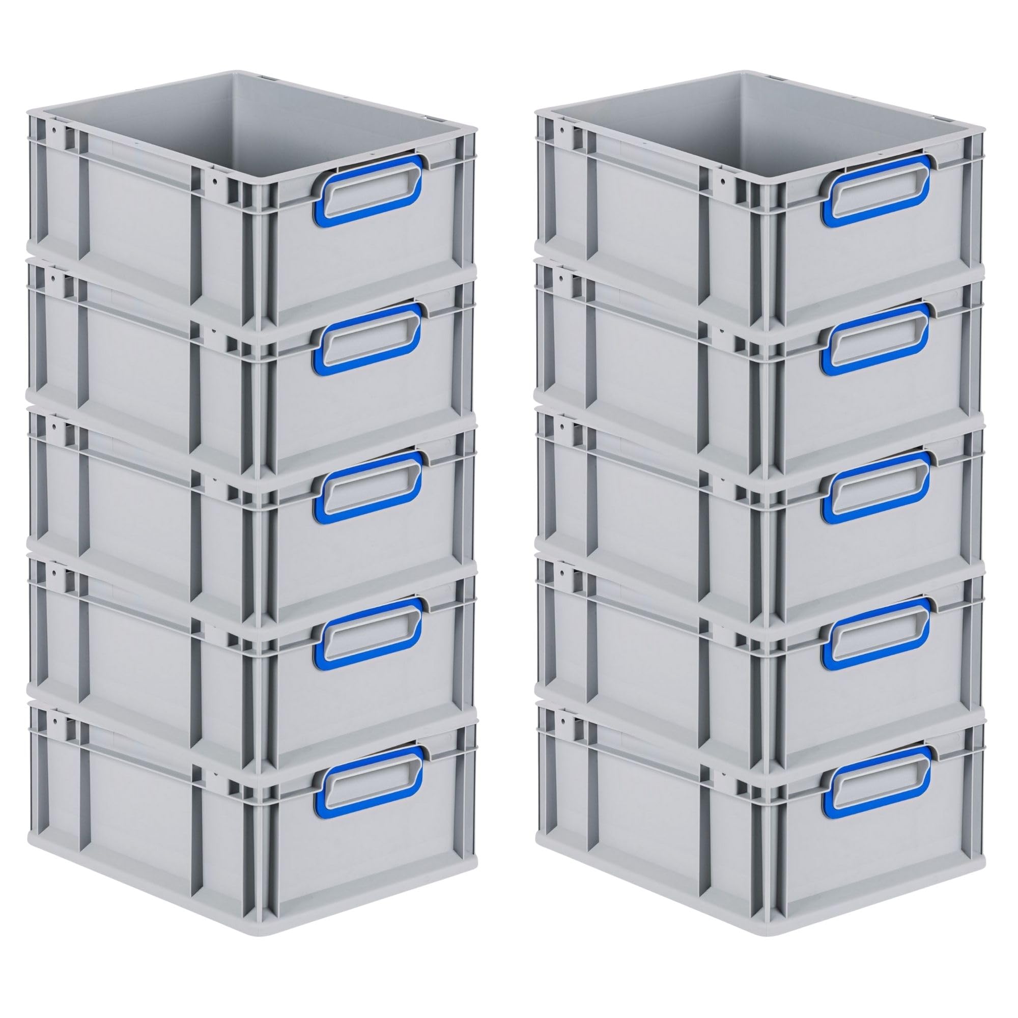 PROREGAL SuperSparSet 10x Eurobox NextGen Color | HxBxT 17x30x40cm | 16 Liter | Griffe blau geschlossen | Glatter Boden | Eurobehälter, Transportbox, Transportbehälter, Stapelbehälter