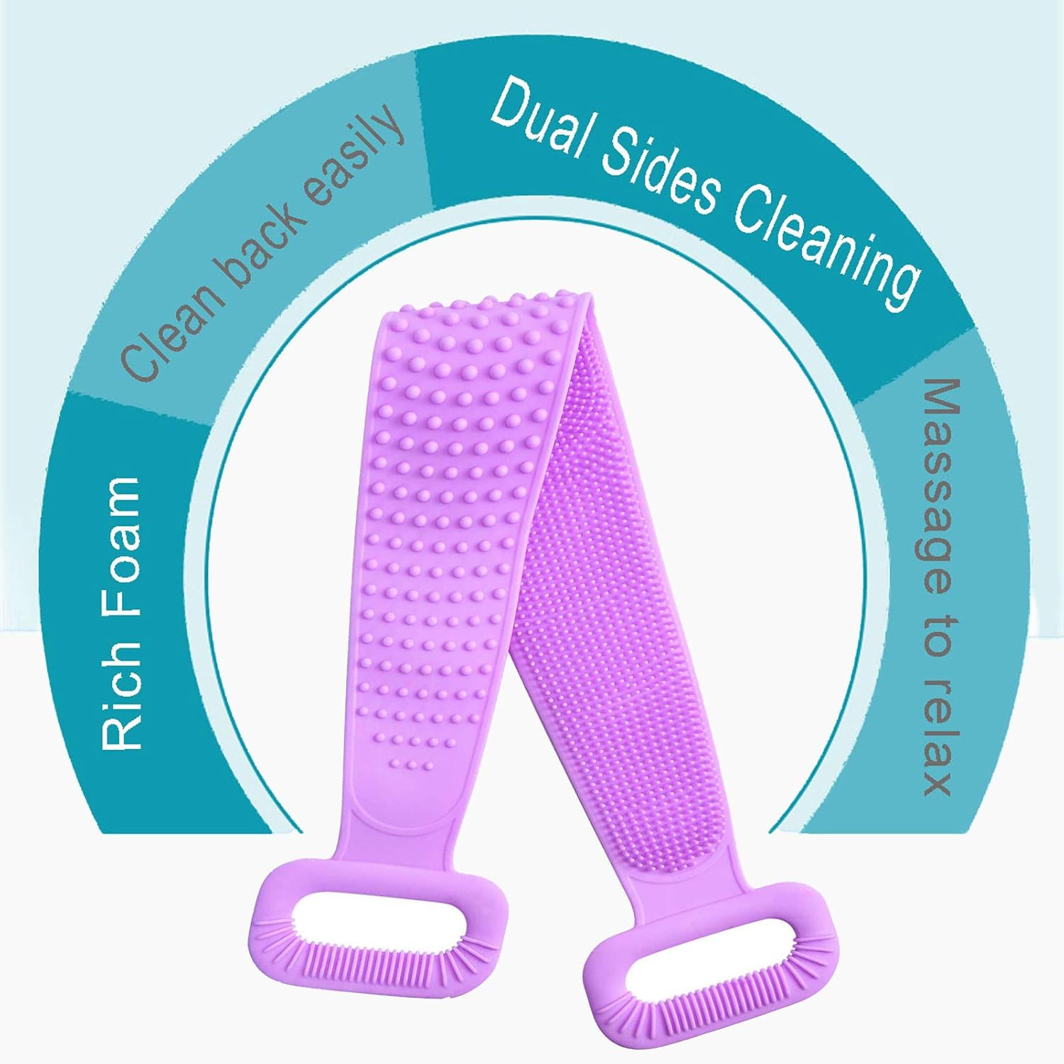 Back Scrubber for Shower, 35.5 inch Extra Long Silicone Bath Body Brush, Exfoliating Brush for Men and Women, Foams Easily, Skin Friendly Body Scrubber - Purple : Beauty