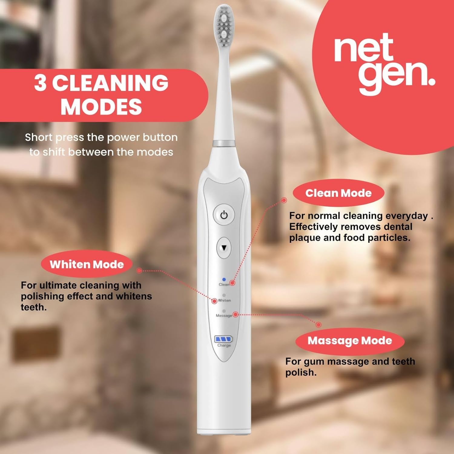 Sonic Electric Toothbrush for Adults with 5 Toothbrush Replacement Heads, 3 Brushing Modes & 2 Minutes Built-in Timer, Travel Toothbrushes with Inductive Charging, Rechargeable toothbrush | White Sonic Electric Toothbrush for Adults with 5 Toothbrush Replacement Heads, 3 Brushing Modes & 2 Minutes Built-in Timer, Travel Toothbrushes with Inductive Charging, Rechargeable toothbrush | White