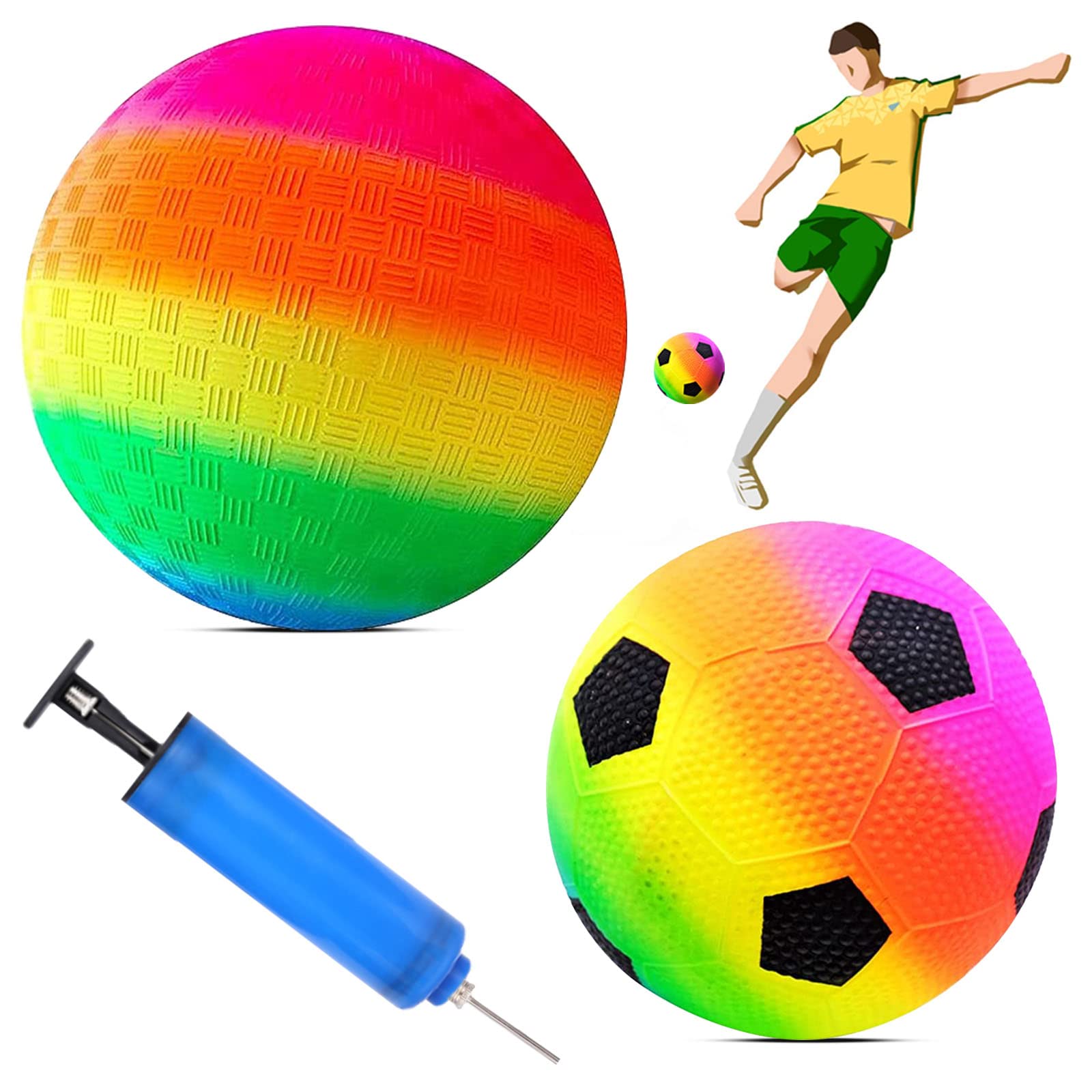 Grevosea 2 Palloni Arcobaleno Fluorescenti 15cm Con Pompetta - Pallone Da Spiaggia E Calcio Per Bambini, Gioco Estivo - 2
