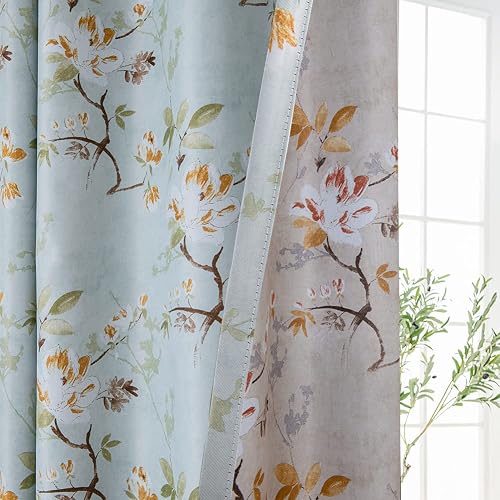 SUOUO Doppelseitige Verdunkelungsvorhänge mit Blumenmuster für Schlafzimmer, Bed