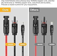 Vista 4 de Cable adaptador de conector de panel solar a CC de 0.315 in, cable de extensión de conectores solares de 6 pies y 14 AWG con DC 0.217x0.098 in