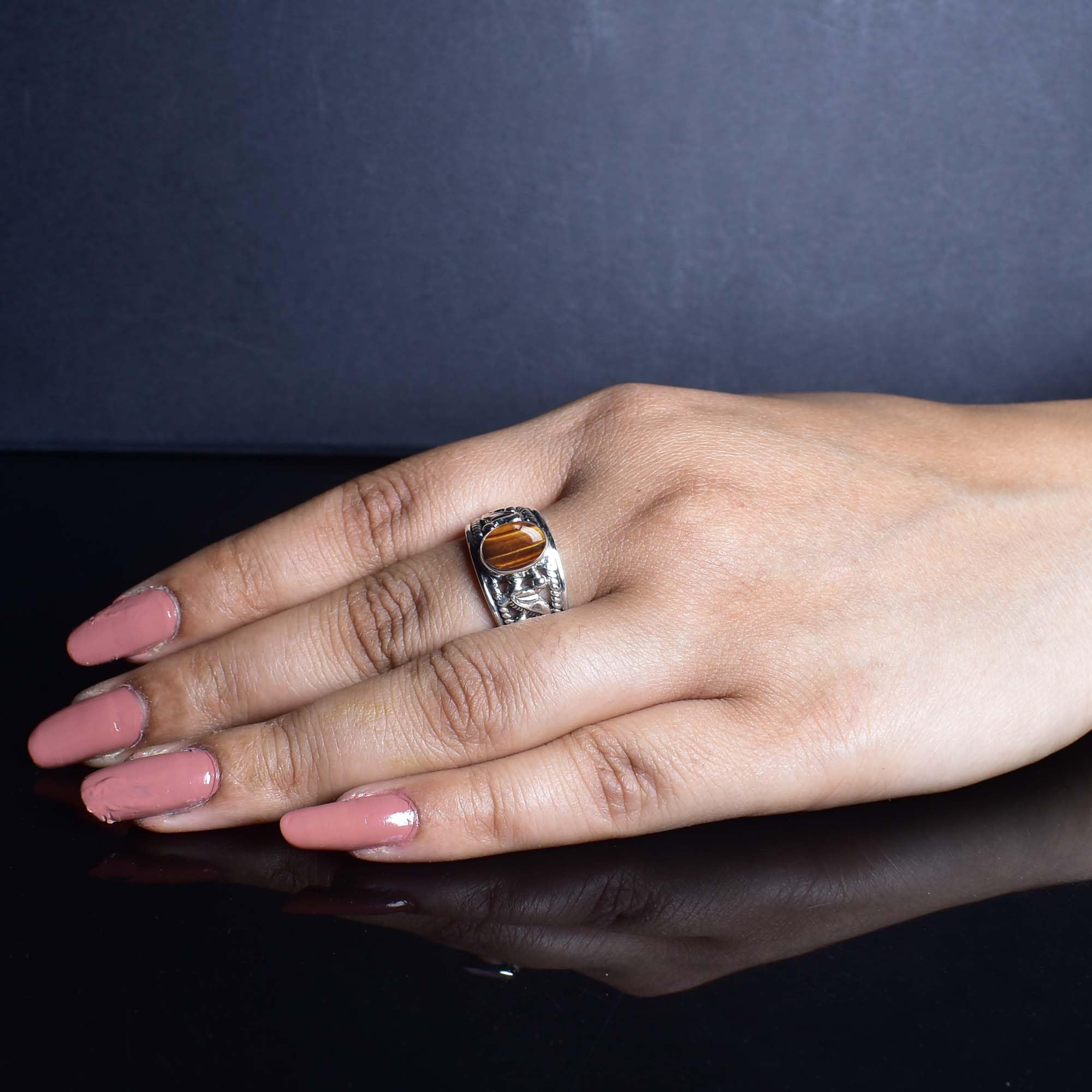 Exquisiter natürlicher Geburtsstein-Edelstein-Ring, handgefertigter Boho-Schmuck, 925er-Sterlingsilber-Ring für Frauen