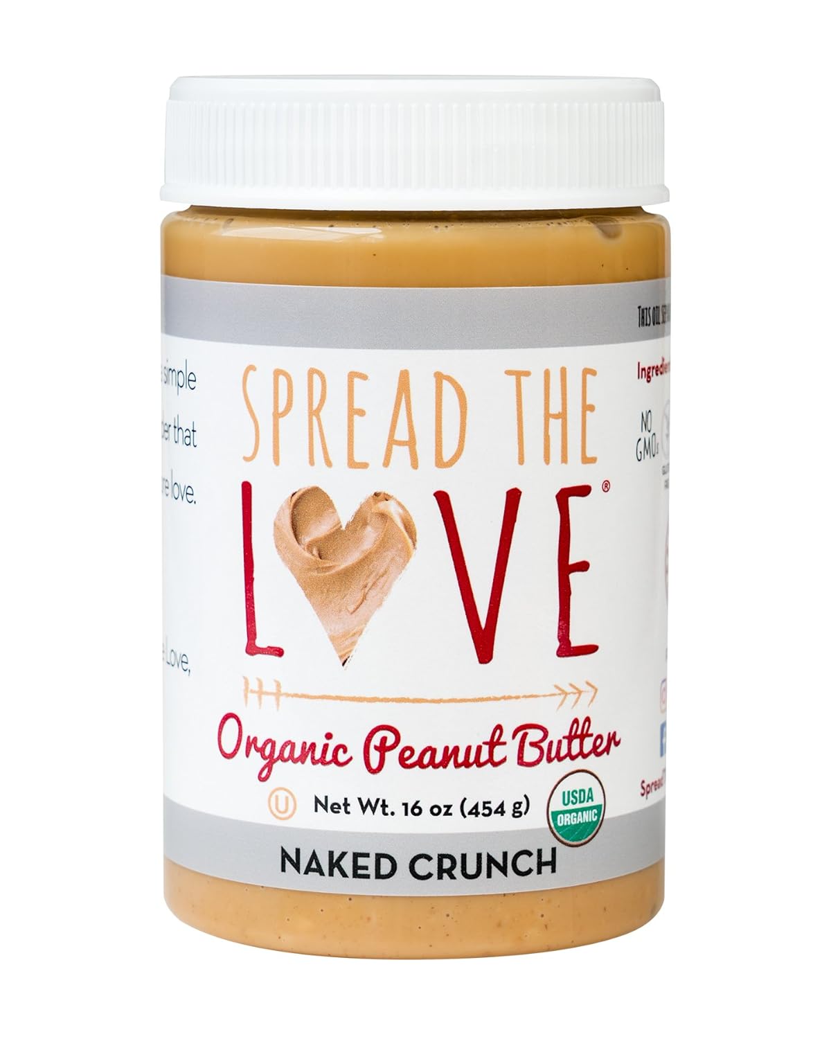 Spread The Love Organic Crunchy Peanut Butter, 6 Pack de 16 oz