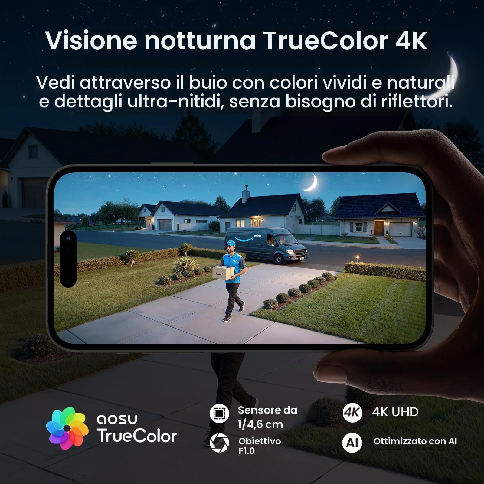 aosu T2 Ultra 4K Telecamera Esterno Senza Fili Solare 360° PTZ Truecolour | Kit 6 Telecamere y aosuBase 2.0, 32 GB Espandibile Fino a 1 TB, 2,4/5GHz, Auto-Tracking, Riconoscimento Persona/Veicolo/Pet