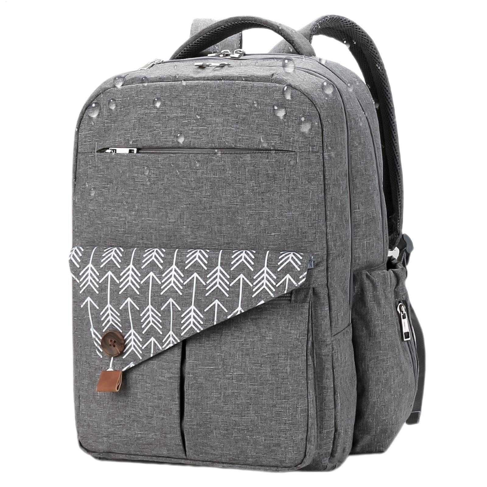 Bolsas de pañales con mochila grande, Mochila de pañales para mamá | Bolsa de pañales para cochecito de bebé de doble capa - Paquete de cochecito multifunción de gran capacidad con puerto de recarga