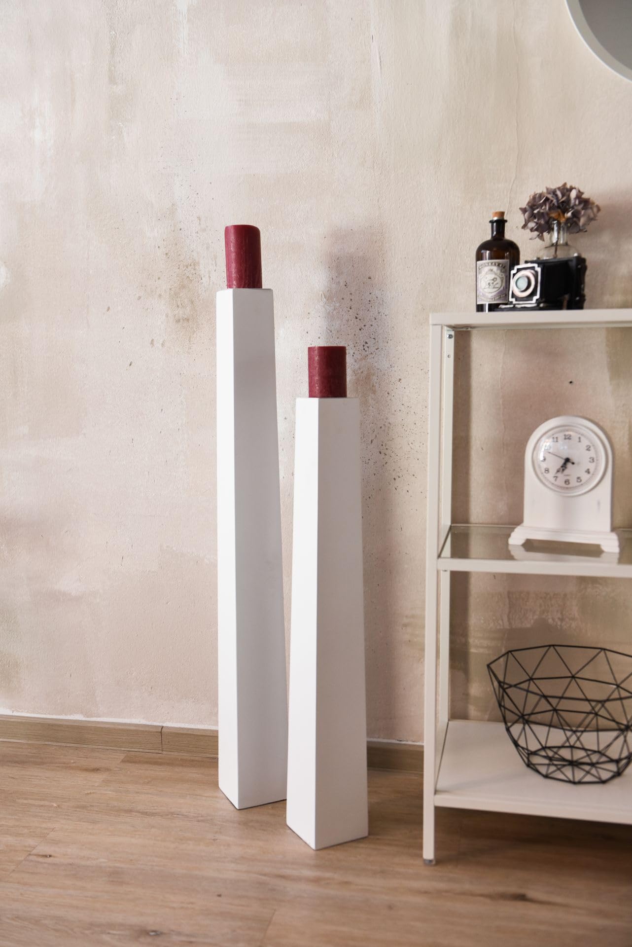VIVANNO Portavelas, candelabro, portavelas de pie, obelisco, Blanco Mate, 100