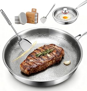 2026 Upgraded Titanium Pan, 100% Non-Toxic Titanium Hammered Pans for Cooking, Naturally Non-Stick, Scratch-Resistant, Even Heating Frying pans, Compatible With All Cooktops (No Lid,10.23)