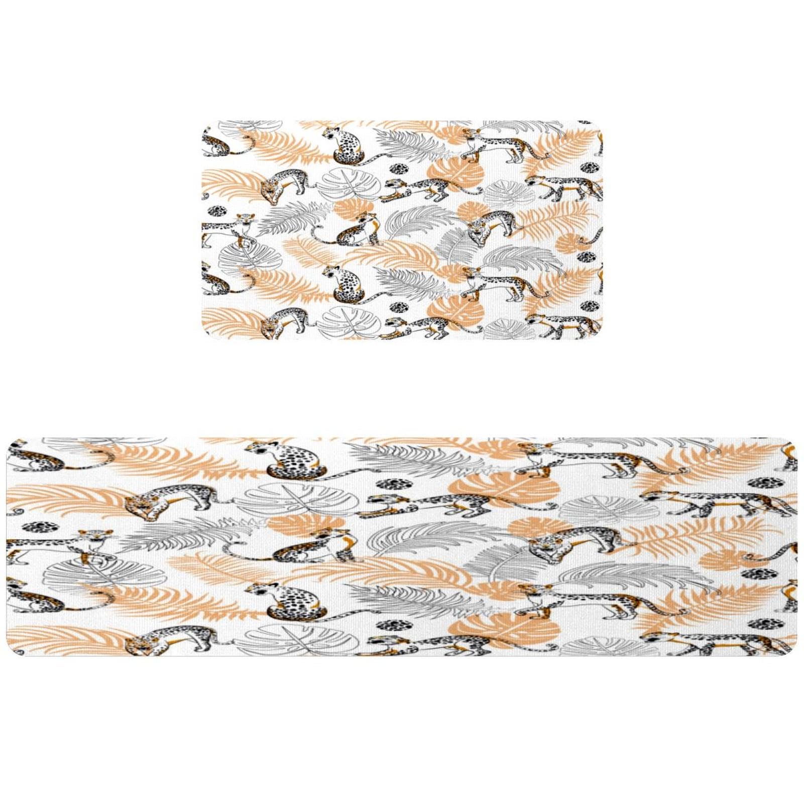 Tapete de cocina de leopardo absorbente alfombra lavable hojas tropicales