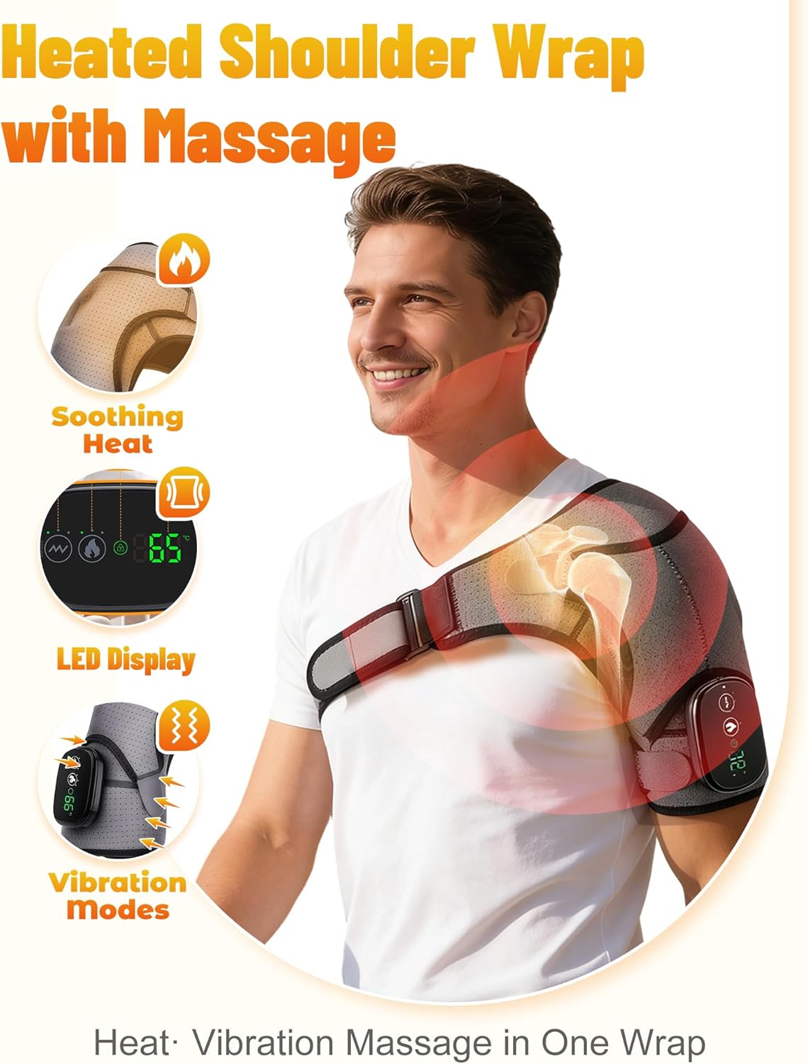 Shoulder Massager, Cordless Shoulder Massager for Pain Relief Deep Tissue with Adjustable Shoulder Straps, 3 Levels Vibration & 3 Levels Heating, 5000mAh One-Button Operation (2pcs Black & Gray)