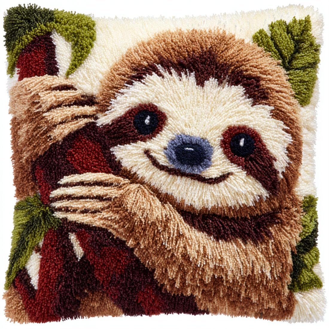 Kitquiver Animal Latch Hook Cushion Craft Kits Cartoon Sloth DIY Latch Hook Kits Pillow Needlepoint Cushion Kit for Home Décor Needlework Set for Adult Beginners 17x17In