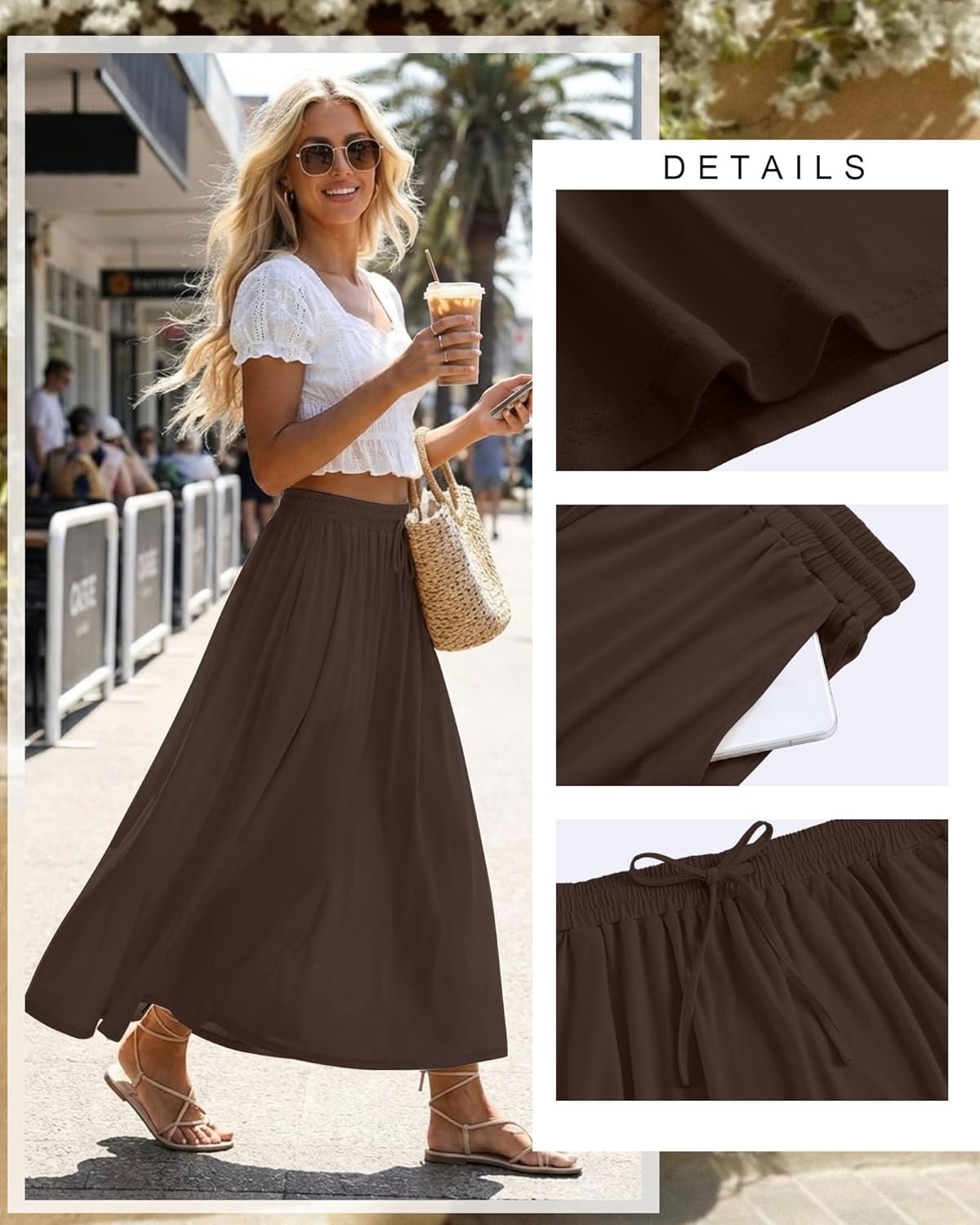 Ficerd 3 Pack Women's Maxi Long Skirts, Ankle Length a Line Elastic High Waist Summer Casual Drawstring Skirts with Pockets - Image 6